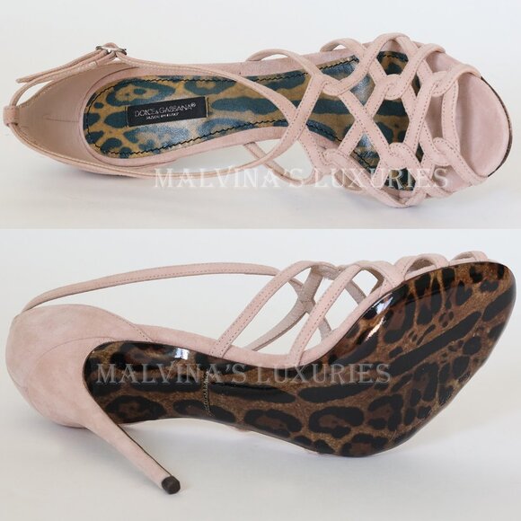 DOLCE & GABBANA SHOES SUEDE LEATHER STRAPPY HIGH HEEL NUDE BEIGE sz IT 39 US 9 - Picture 8 of 8
